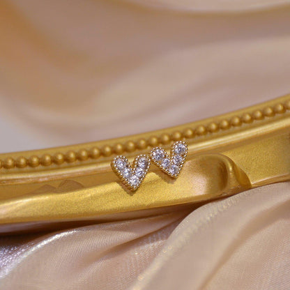 Diamond Heart Stud Earrings