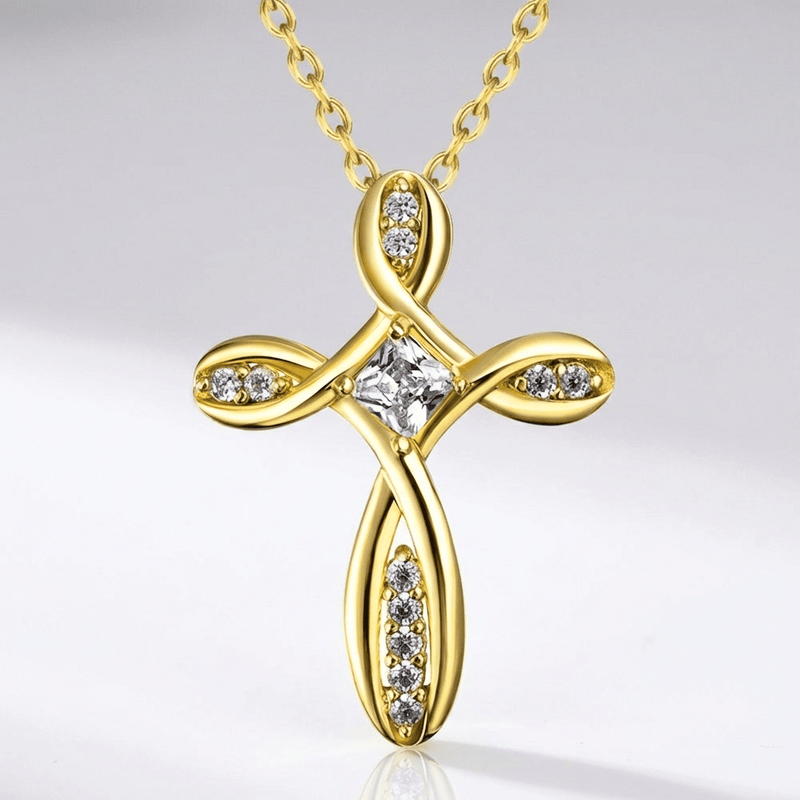 Zircon Tied Cross Necklace