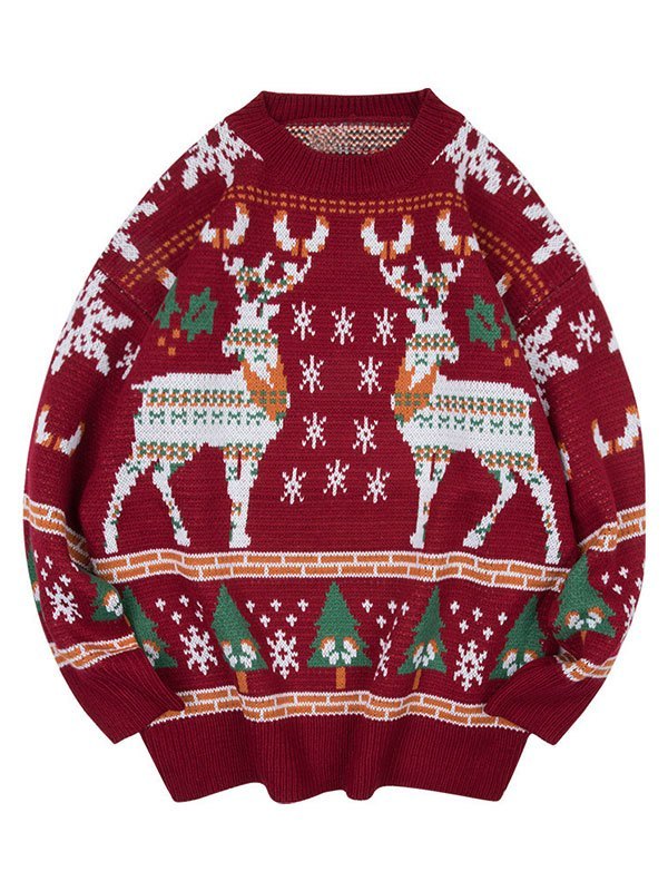 Sweater with Crew Neck and Christmas Heart Print