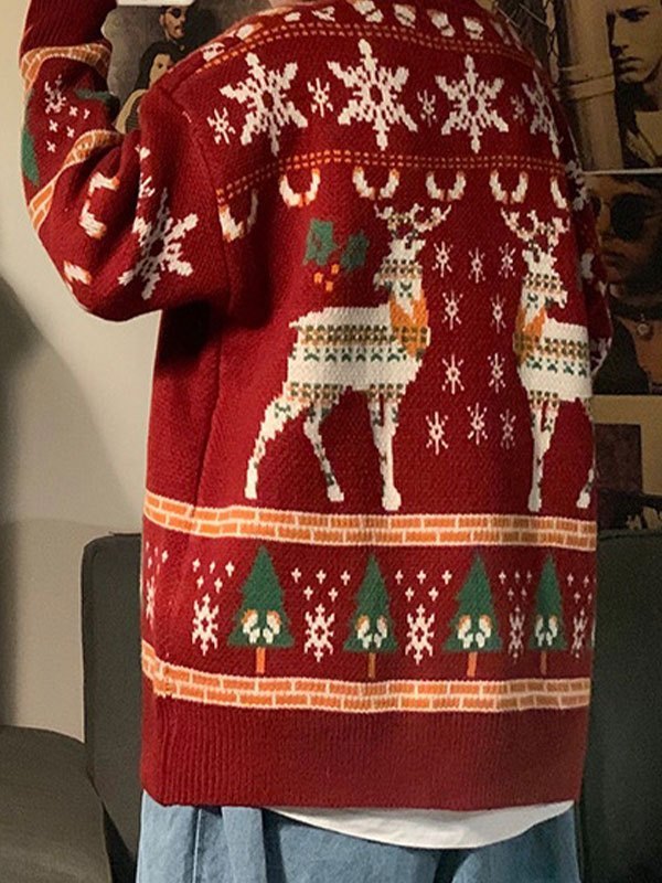 Sweater with Crew Neck and Christmas Heart Print