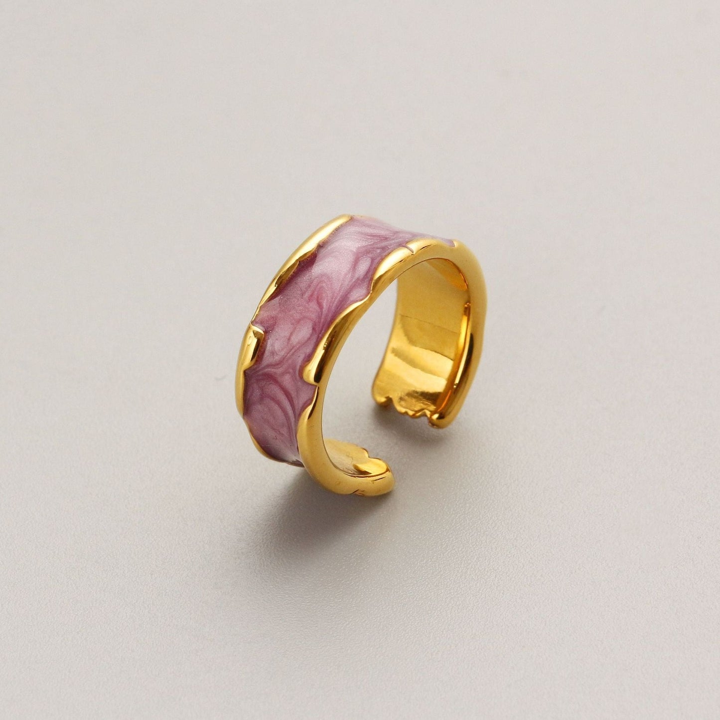 Rielle Marbled Enamel Adjustable Gold Ring