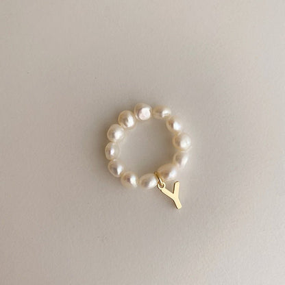 [] Pearl Initial Ring