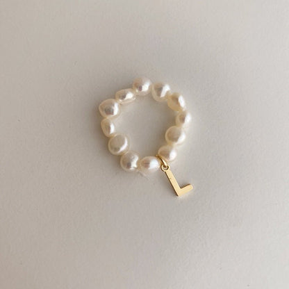 [] Pearl Initial Ring