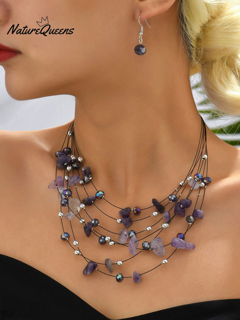 Crystal Layered Necklace and Earrings Set