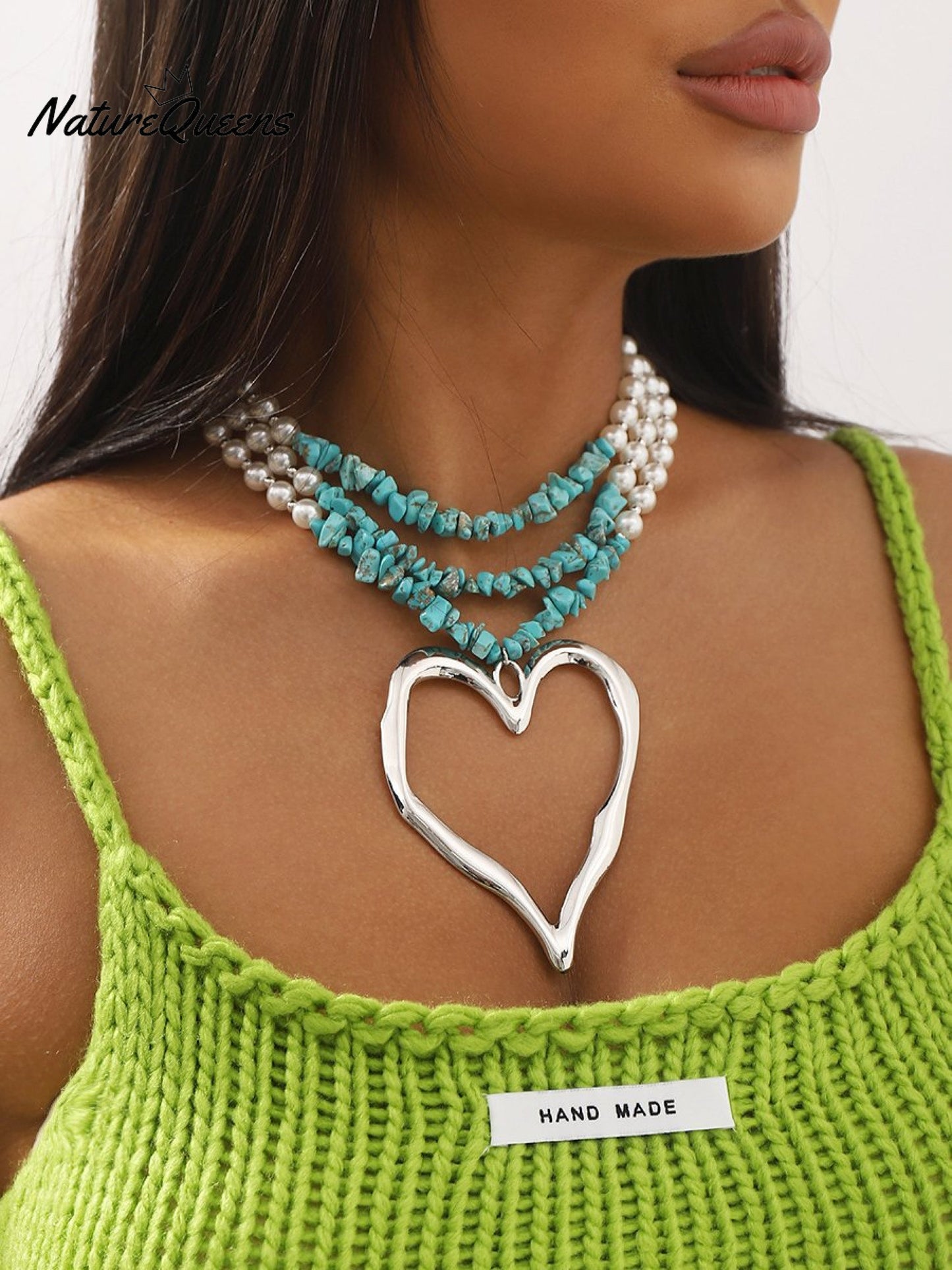 Multi-layered Large Heart Beaded Necklace
