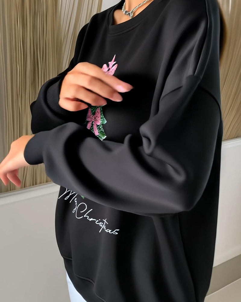 Sweatshirt with Christmas Print and Long Sleeves