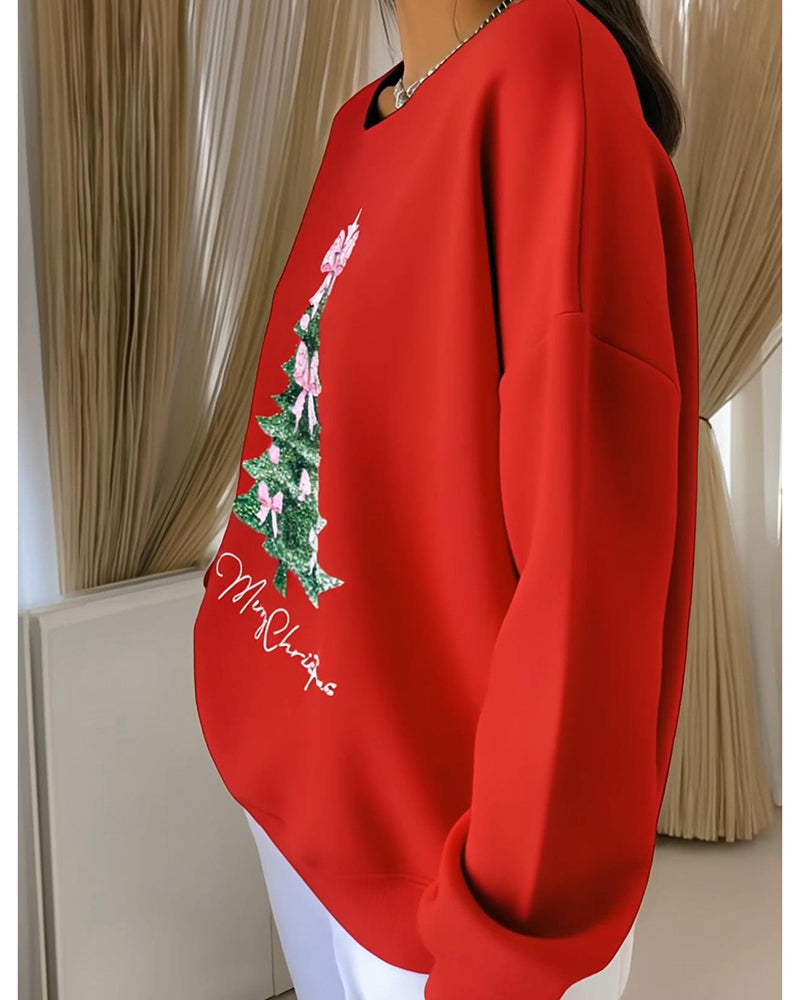 Sweatshirt with Christmas Print and Long Sleeves