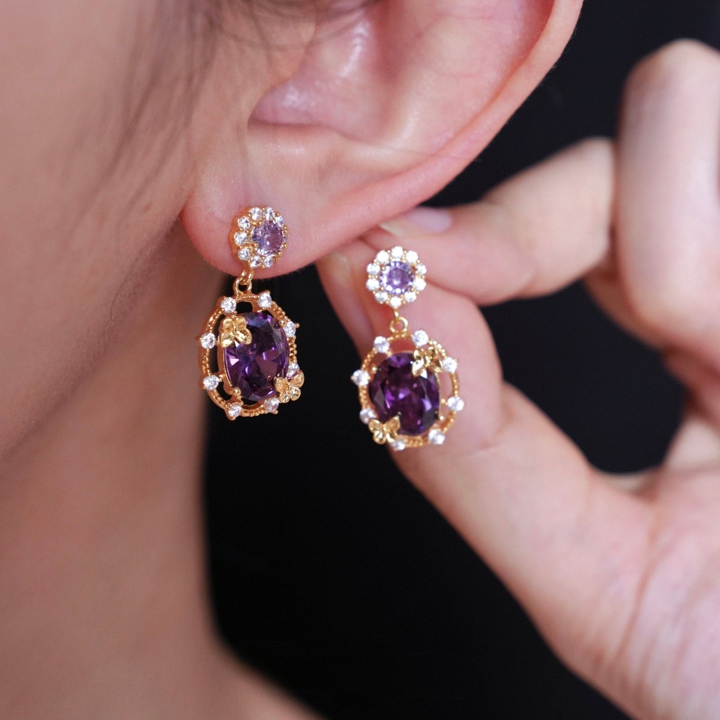 Lilac Butterfly Drop Earrings