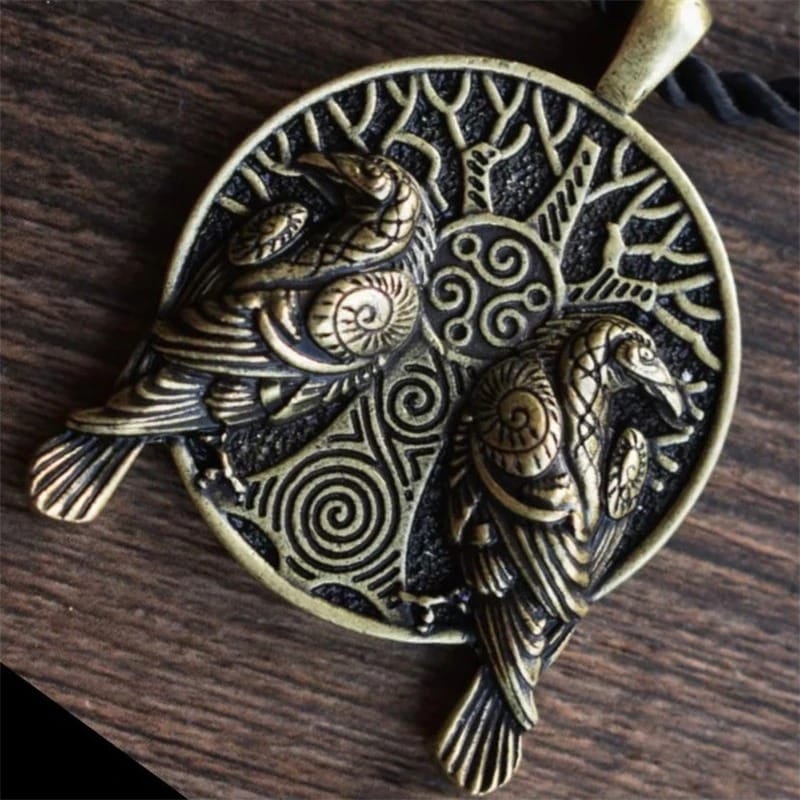 Enchanted Forest Twin Ravens and Tree of Life Amulet Necklace