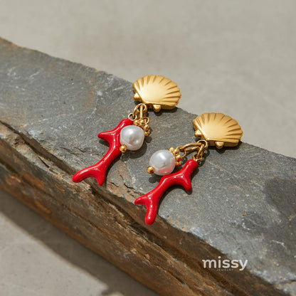 Jasper Cross Pearl Drop Earrings
