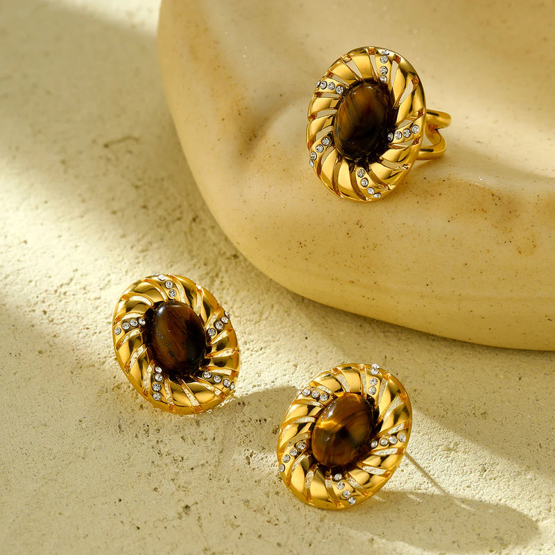 Keri Oval Tiger Eye Jewelry Set