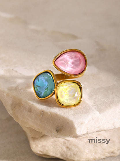 Leeann Multi-color Rhinestone Open Ring