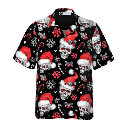 Christmas Skull with Candy Canes Christmas Hawaiian Shirt, Skull Christmas Hawaiian Shirt for Men