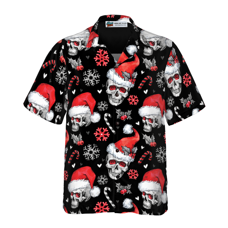 Christmas Skull with Candy Canes Christmas Hawaiian Shirt, Skull Christmas Hawaiian Shirt for Men