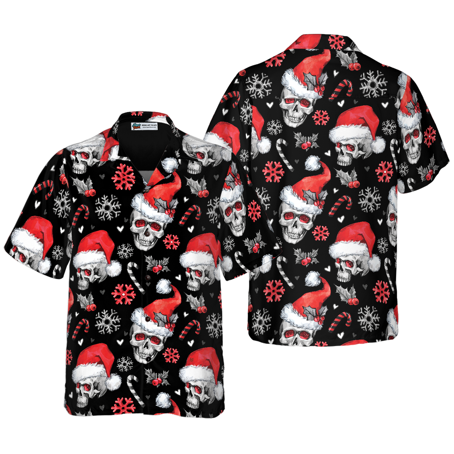 Christmas Skull with Candy Canes Christmas Hawaiian Shirt, Skull Christmas Hawaiian Shirt for Men