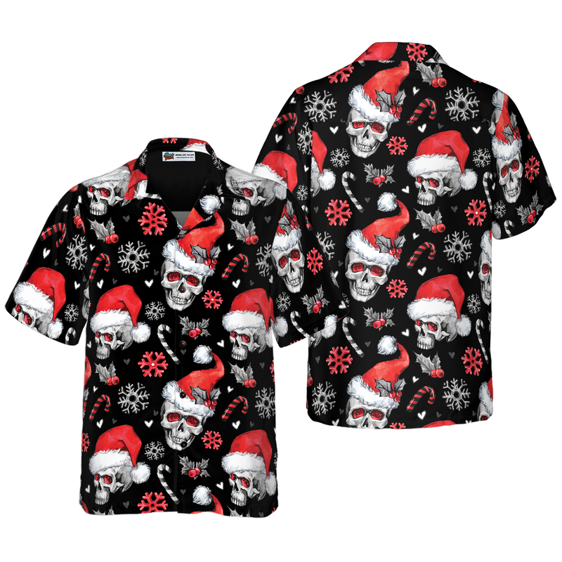 Christmas Skull with Candy Canes Christmas Hawaiian Shirt, Skull Christmas Hawaiian Shirt for Men
