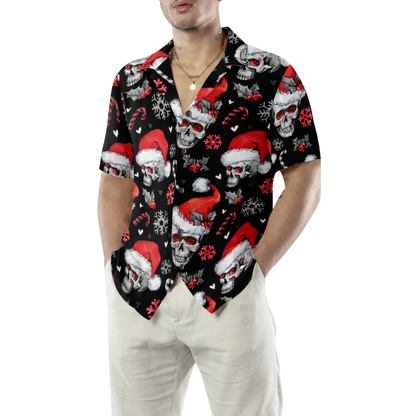 Christmas Skull with Candy Canes Christmas Hawaiian Shirt, Skull Christmas Hawaiian Shirt for Men