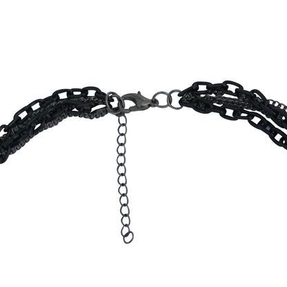 Multilayer Gothic 80s Retro Black and Gunmetal Chain Necklace With Cross