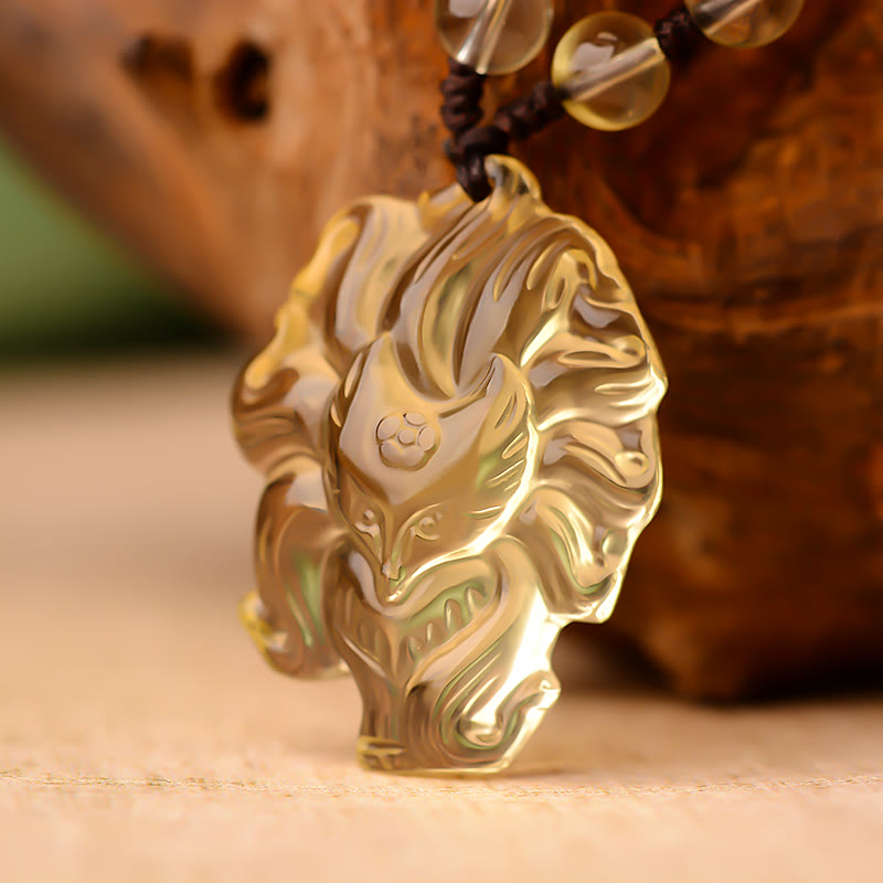 Natural Amethyst Nine Tailed Fox Luck Necklace