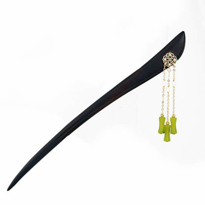 Natural Peridot & Ebony Wood Love Tassels Hairpin