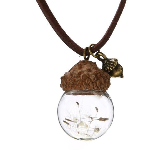 Acorn & Dandelions Glass Necklace