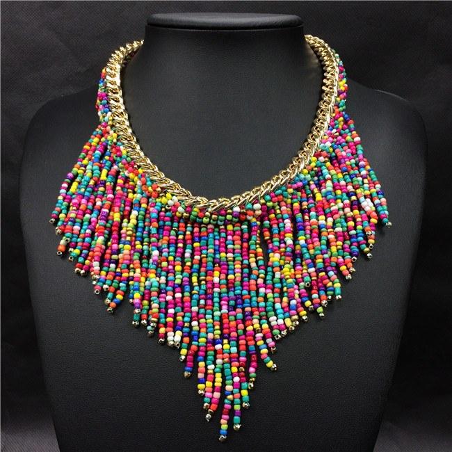 Long Tassel Beads Choker Necklace