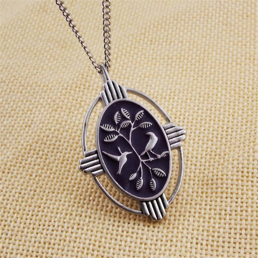 Carved Tree Birds Long Necklace