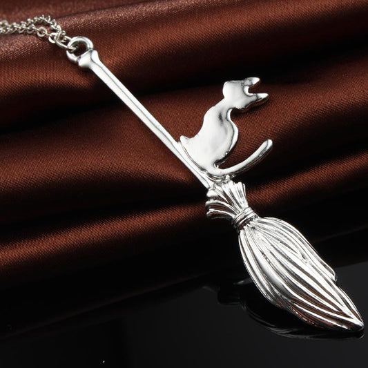 Flying Witch Cat Necklace