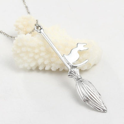 Flying Witch Cat Necklace