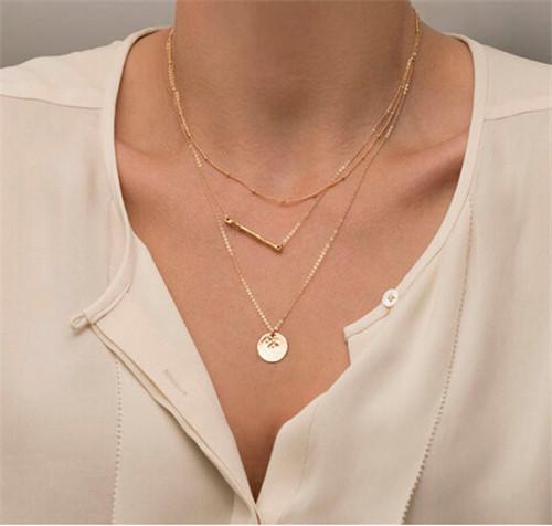 Gold Multilayer Long Strip Pendant Necklace