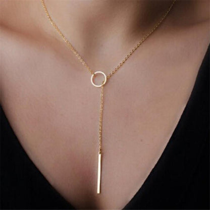 Gold Multilayer Long Strip Pendant Necklace
