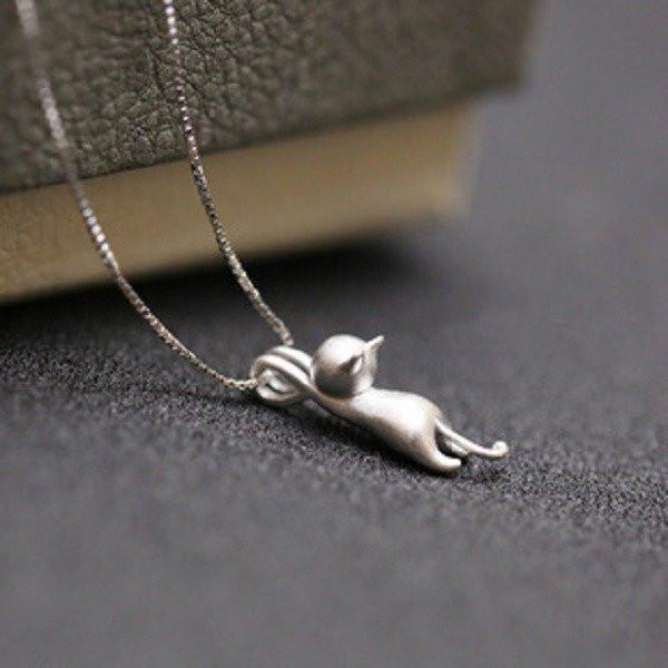 Hanging Cat Silver Necklace
