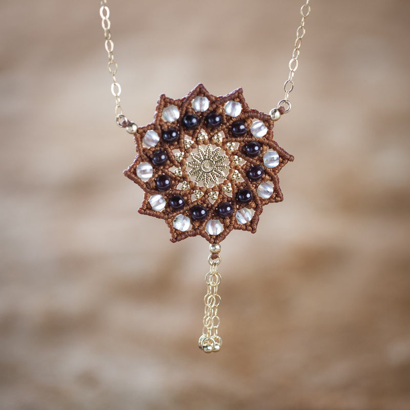 Macrame & Crystals 12 Sided Mandala Necklace