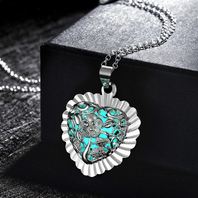 Magical Glow in the Dark Heart Flower Necklace