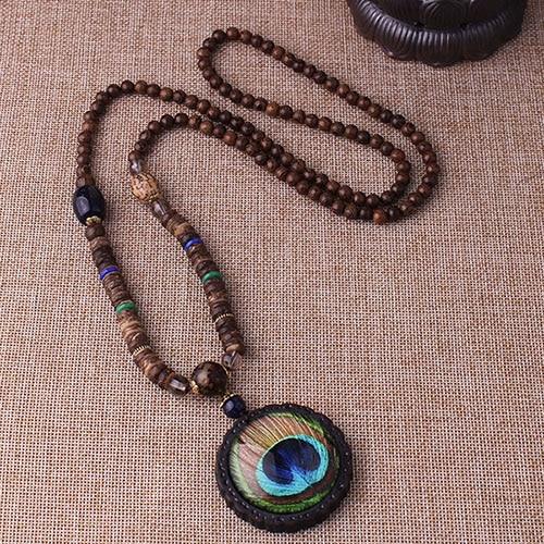 Peacock Wooden Beads Necklace