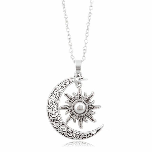 Retro Crescent Moon & Sun Necklace