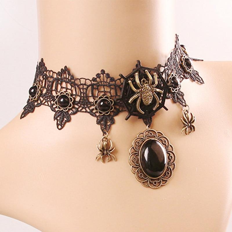 Retro Halloween Spider Lace Necklace