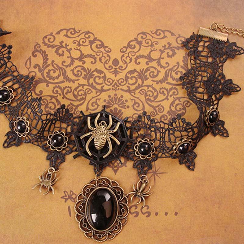 Retro Halloween Spider Lace Necklace