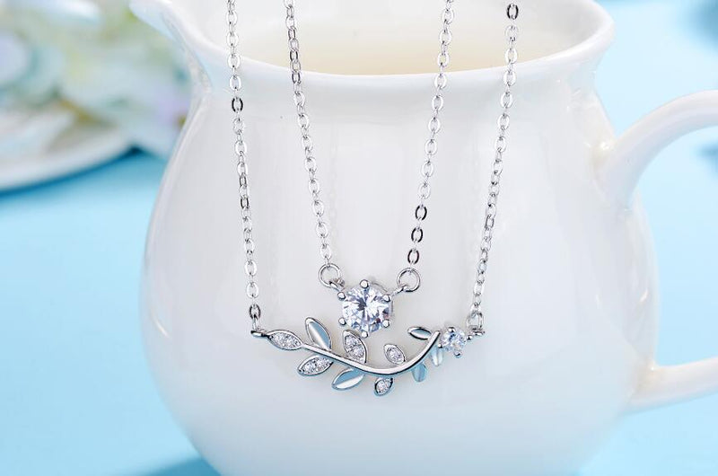 Sparkling Leaf Silver Necklace