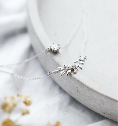 Sparkling Leaf Silver Necklace