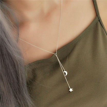 Star & Moon Tassel Sterling Silver Necklace