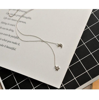 Star & Moon Tassel Sterling Silver Necklace