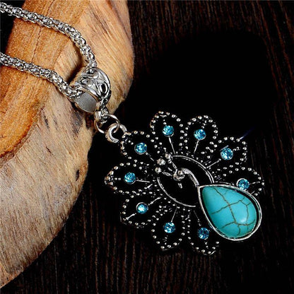 Turquoise Peacock Crystal Necklace