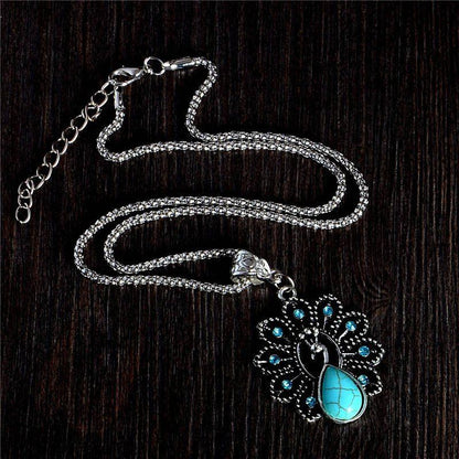 Turquoise Peacock Crystal Necklace