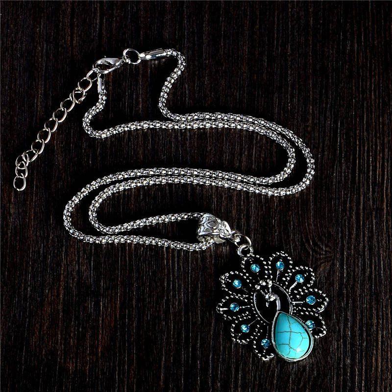 Turquoise Peacock Crystal Necklace