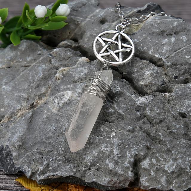 Wicca Charm & Aura Quartz Necklace