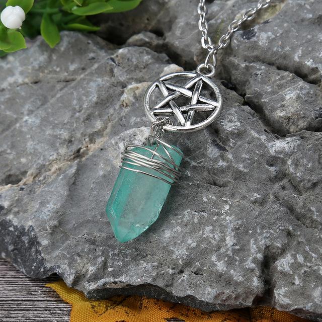 Wicca Charm & Aura Quartz Necklace
