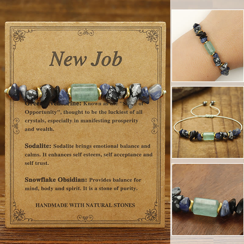 New Job Obsidian Bracelet With Green Aventurine & Sodalite for Luck