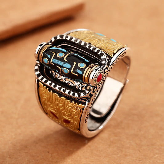 Nine-eye Dzi Bead Wealth and Protection Spiritual Ring