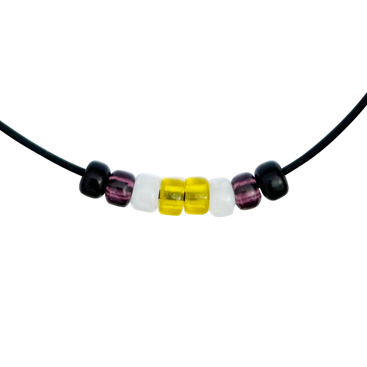 Nonbinary Pride/enby Ally Necklace With Czech Glass Beads on Black Rubber Cord, 18 Inches